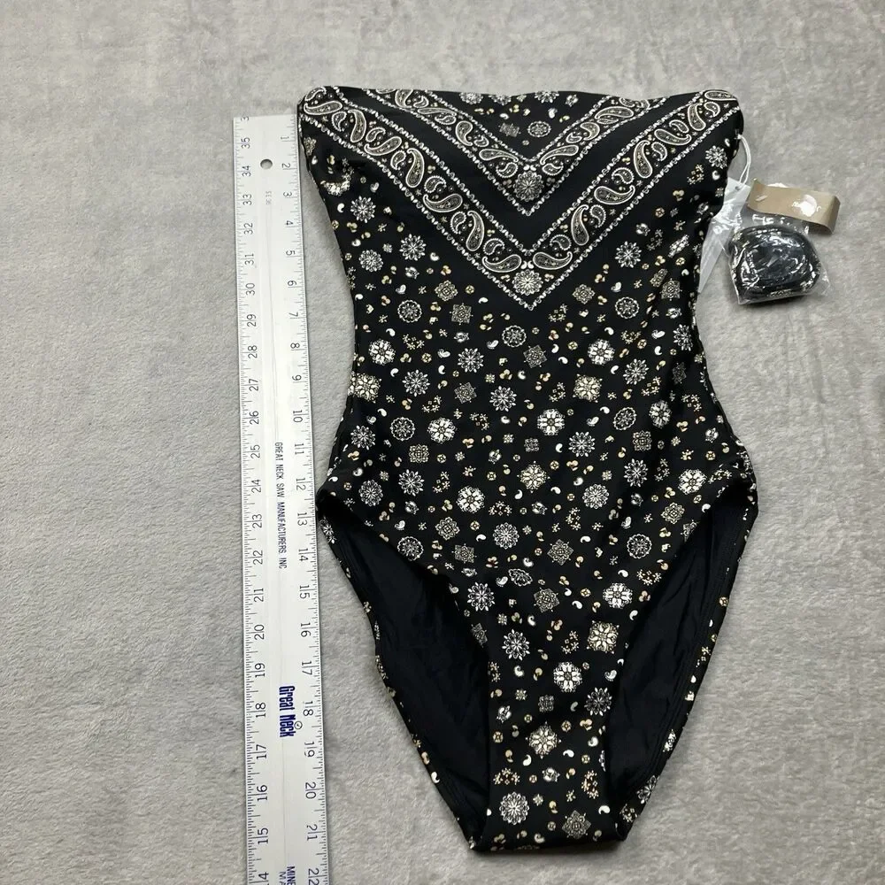 J Crew Classic Sculpt Gemma One Piece Swimsuit 6 Black Bandana Convertible CS577